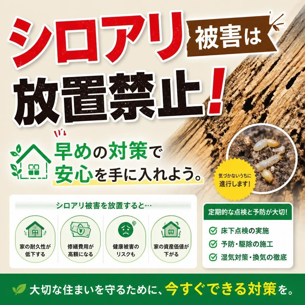 シロアリ被害は放置禁止！早めの対策で安心を手に入れよう。